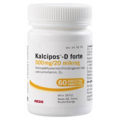 KALCIPOS-D FORTE 500 mg/20 mikrog tabl, kalvopääll 60 kpl
